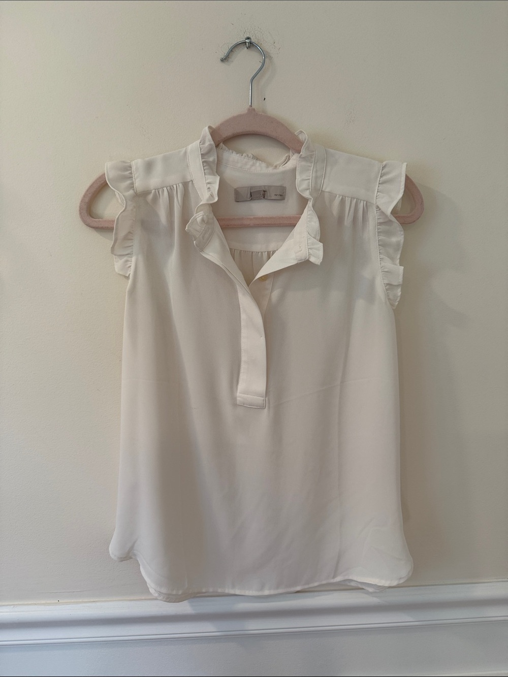 LOFT Cream Ruffle Cap-Sleeve Blouse